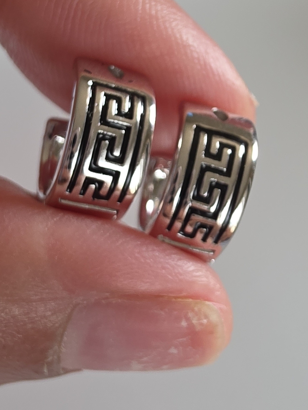 Sterling Silver Greek Key Hoop Earrings - Silver